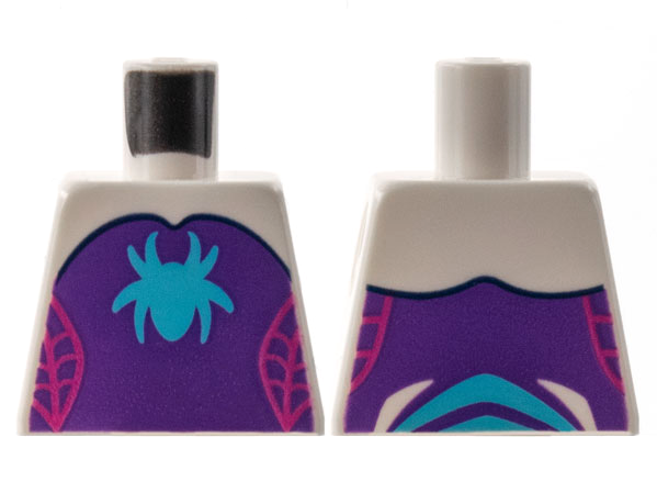 Lego Torso Dark Purple Strapless Top, Medium Azure Spider, Magenta Webbing on Sides Pattern / White