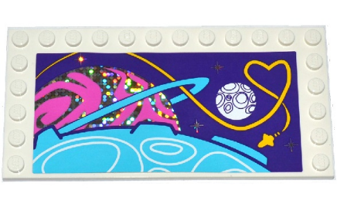 Lego Tile, Modified 6 x 12 with Studs on Edges with Planets, Stars and Rocket Ship Pattern (Sticker) - Set 41130