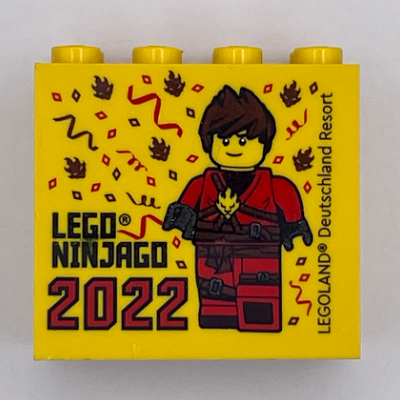Lego Brick 2 x 4 x 3 with 'LEGOLAND Deutschland Resort LEGO NINJAGO 2022' Print / Yellow