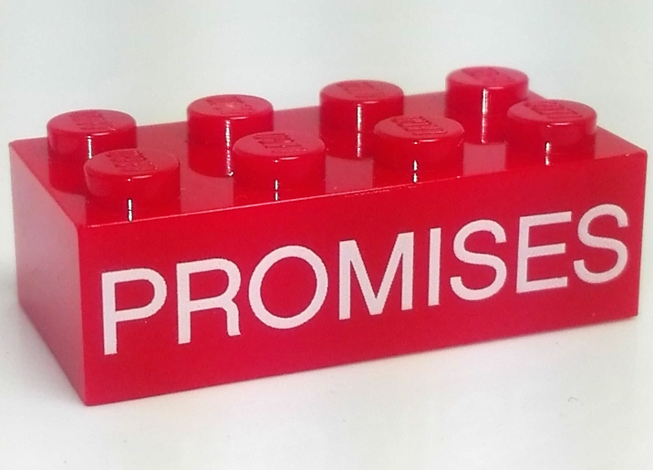 Lego Brick 2 x 4 with White 'PROMISES' Pattern / Red
