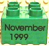 Lego Duplo, Brick 2 x 2 with Black 'November 1999' Pattern