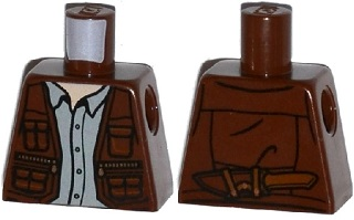Lego Torso Leather Vest Zipper Pockets, Light Bluish Gray Button Down Shirt, Knife on Reverse Pattern / Reddish Brown