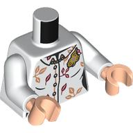 Lego Torso, Shirt, Nougat/Dark Red Leaves, Gold Brooch, Necklace Print, White Arms, Light Nougat Hands