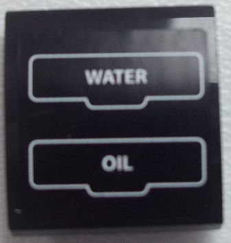 Lego Slope, Curved 2 x 2 x 2/3 with 'WATER' and 'OIL' with White Outline Pattern (Sticker) - Set 60052