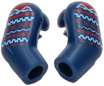 Lego Arm, (Matching Left and Right) Pair with Medium Blue and Red Lines Pattern / Dark Blue
