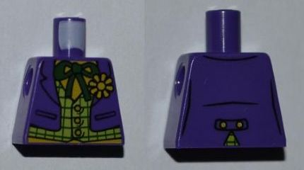 Lego Torso Batman Suit with Lime Vest, Dark Green Bow Tie and Yellow Flower Pattern (Joker) / Dark Purple