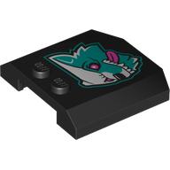 Lego Brick Wedged, Curved Triple 4 x 4 x 2/3, 2 Studs with Dark Turquoise Wolf Head Print / Black