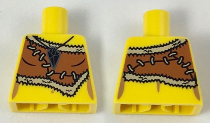 Lego Torso Female Dark Orange Animal Skin Top with Black and Silver Amulet Pattern / Yellow