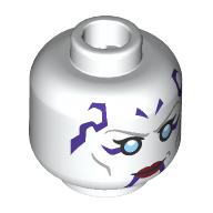 Lego Minifig Head Asajj Ventress, Bright Light Blue Eyes, Red Lips, Dark Purple Markings, Neutral / White