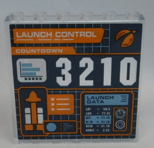 Lego Panel 1 x 6 x 5 with 'LAUNCH CONTROL', 'COUNTDOWN', '3210', 'LAUNCH DATA' and Rocket Pattern (Sticker) - Set 60228