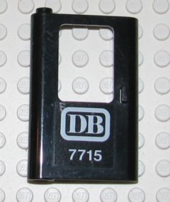 Lego Door 1 x 4 x 5 Train Left, Thin Support at Bottom with 'DB 7715' Pattern (Sticker) - Set 7715 / Black