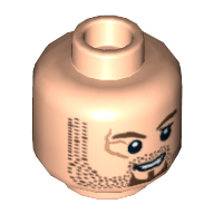 Lego Minifig Head Scrum, Brown Stubble and Goatee, Scar on Right Eye Print [Blocked Open Stud]