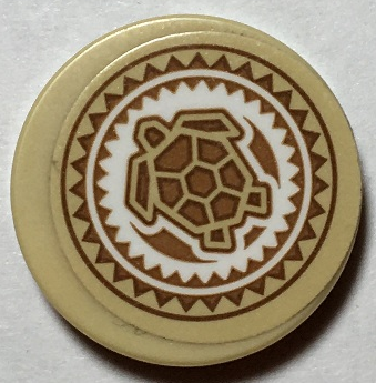 Lego Tile, Round 2 x 2 with Bottom Stud Holder with Medium Nougat, Tan and White Polynesian Sea Turtle Tribal Pattern (Sticker) - Set 41149