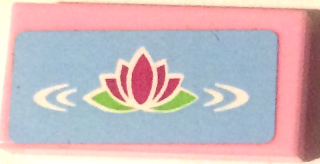 Lego Tile 1 x 2 with Magenta Water Lily on Bright Light Blue Background Pattern (Sticker) - Set 41058