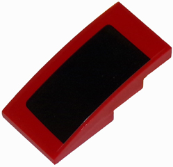 Lego Slope, Curved 4 x 2 with Thick Black Stripe on Red Background Pattern Model Left Side (Sticker) - Set 75874 / Red