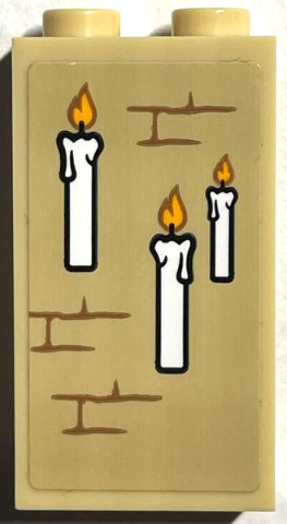Lego Panel 1 x 2 x 3 with Side Supports - Hollow Studs with 3 Candles and Bricks Pattern 1 (Sticker) - Set 76399 / Tan