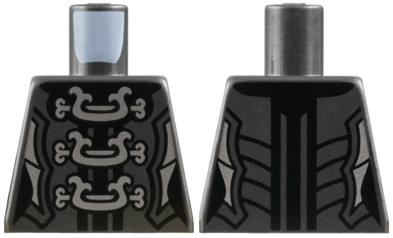 Lego Torso Ninjago Female Armor with Three Large Silver Clasps Pattern / Pearl Dark Gray