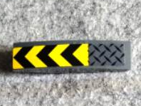 Lego Slope, Curved 4 x 1 with Black and Yellow Chevrons and Dark Bluish Gray Tread Plate Pattern (Sticker) - Set 75929