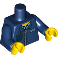 Lego Torso Jacket with Zipper, Light Blue Shirt and Ticket in Pocket Print, Dark Blue Arms, Yellow Hands / Dark Blue