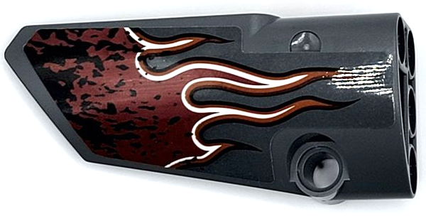 Lego Technic, Panel Fairing # 3 Small Smooth Long, Side A with Dark Red Flames with Orange and White Outline Pattern (Sticker) - Set 42090 / Dark Bluish Gray