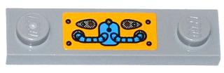 Lego Plate, Modified 1 x 4 with 2 Studs without Groove with Blue Hoses, Buttons and Rivets Pattern (Sticker) - Set 70002 / Light Bluish Gray