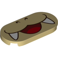 Lego Tile Round 2 x 4 with Smiling Mouth with Fangs (Iggy Koopa) Print / Tan