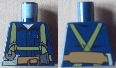 Lego Torso Shirt with Harness and Wrench, Printed Back Pattern / Dark Blue