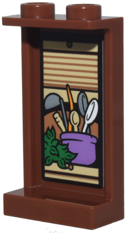 Lego Panel 1 x 2 x 3 with Side Supports - Hollow Studs with Tan Kitchen Cupboard, Green Plant, and Medium Lavender Pot with Spoons Pattern (Sticker) - Set 76437