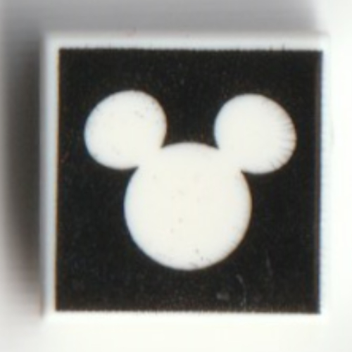 Lego Tile 1 x 1 with White Mickey Mouse Outline, Black Background Print