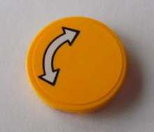 Lego Tile, Round 2 x 2 with Black Outlined White Curved Arrow Double on Yellow Background Pattern (Sticker) - Set 7939