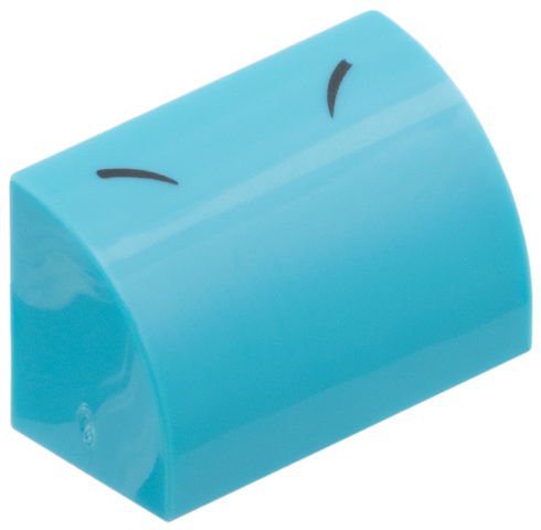 Lego Slope, Curved 1 x 2 with Bottom Stud Holder with 2 Black Curved Lines Pattern (Pokemon Lapras Nostrils) / Medium Azure