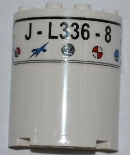 Lego Cylinder Half 2 x 4 x 4 with 'J-L336-8' and 5 Logos Pattern (Sticker) - Set 3368