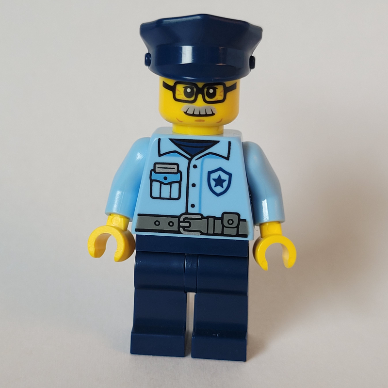 Lego Police Officer, Bright Light Blue Torso, Dark Blue Legs, Dark Blue Cap