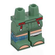 Lego Hips and Sand Green Legs with Red Belt, Light Nougat Knees, Toes, White / Metal Blue Knee Wraps Print