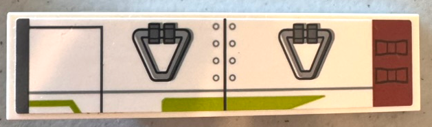 Lego Slope, Curved 8 x 2 with Armor Plates, Rivets, Hatches, Dark Bluish Gray, Dark Red and Lime Stripes Pattern Model Right Side (Sticker) - Set 75342