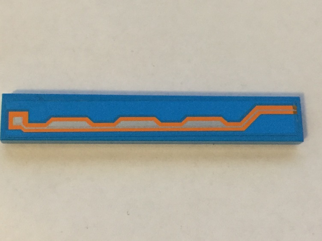 Lego Tile 1 x 6 with Orange and Silver Circuitry on Dark Azure Background Pattern Model Right Side (Sticker) - Set 70351
