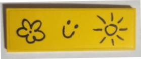 Lego Tile 2 x 6 with Black Flower, Smiley Face, and Sun Pattern (Sticker) - Set 31174 / Yellow