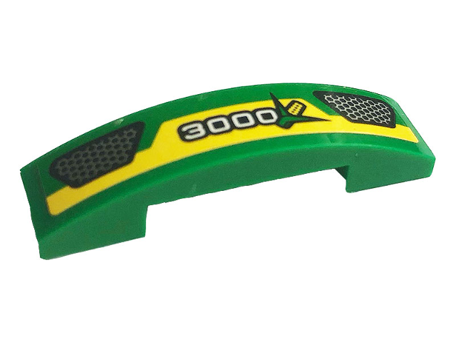 Lego Slope, Curved 4 x 1 x 2/3 Double with Yellow Stripe, Grilles, White '3000' and Ear of Corn Pattern (Sticker) - Set 60223