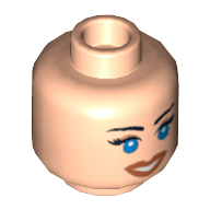 Lego Minifig Head Marion Ravenwood, Dual Sided Blue Eyes with Brown Eyebrows Scared / Smiling Print [Blocked Open Stud] / Light Nougat
