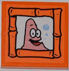 Lego Tile 2 x 2 with Patrick Making Bubbles Portrait Pattern (Sticker) - Set 3818 / Orange