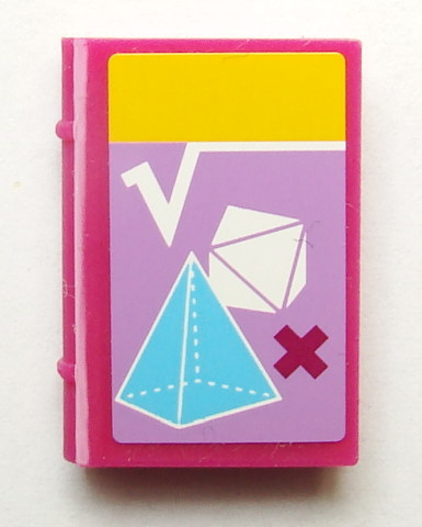 Lego Minifigure, Utensil Book 2 x 3 with Math Textbook with Geometric Figures Pattern (Sticker) - Set 41005 / Magenta
