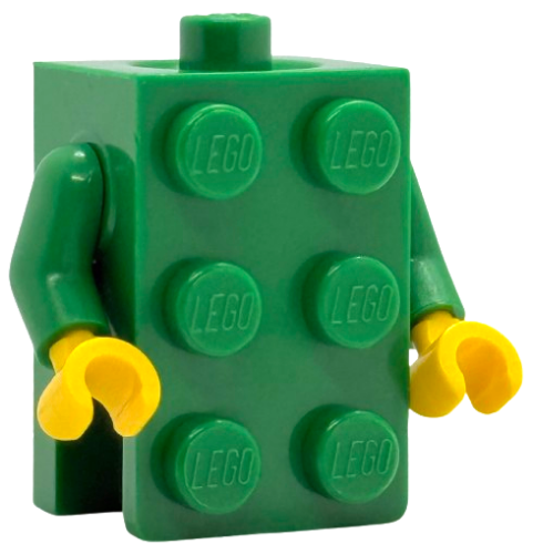 Lego Torso, 2 x 3 Brick Costume / Green Arms / Yellow Hands (BAM)