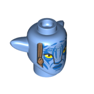 Lego Minifig Head Special Alien Na'vi with Yellow Eyes, Blue Markings, Medium Nougat Braids print / Medium Blue