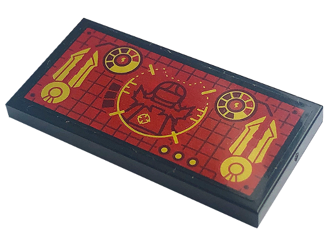 Lego Tile 2 x 4 with Red Control Screen with Minifigure and Gold Crosshairs and Gauges Pattern (Sticker) – Set 71773
