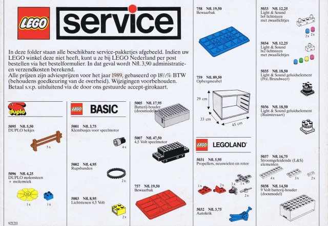 Lego 1989 Medium Service Packs Dutch (921211-NL)