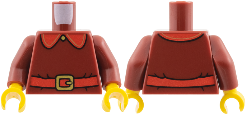 Lego Torso Red Collar and Belt, Gold Button, and Buckle Pattern / Dark Red Arms / Yellow Hands