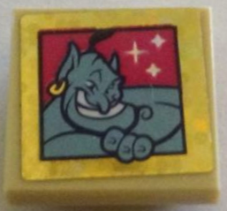 Lego Tile, Modified 2 x 2 Inverted with Medium Azure Genie with Stars on Magenta Background in Holographic Gold Frame Pattern (Sticker) - Set 41161
