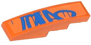 Lego Slope, Curved 4 x 1 with Blue Graffiti Tag Pattern (Sticker) - Set 70808 / Orange