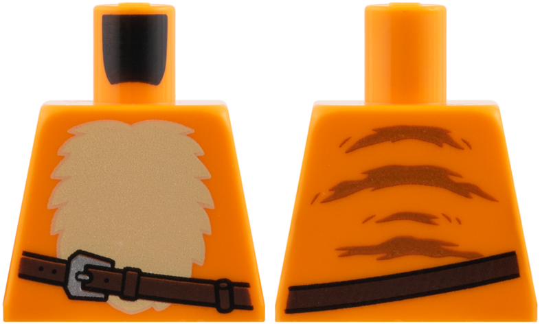 Lego Torso Tan Stomach Fur, Dark Brown Belt with Silver Buckle Pattern / Orange