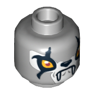 Lego Minifig Head Worriz, Dual Sided, Wolf with Yellow Eyes, Black Scars, Fangs, Closed Mouth / Open Mouth Print [Hollow Stud] / Light Bluish Gray